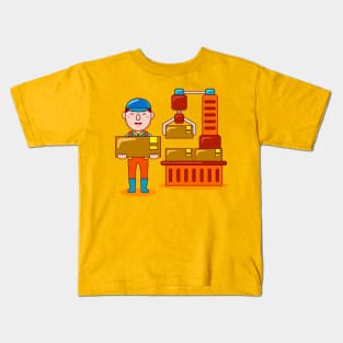 Cute Factory Worker Cartoon Kids T-Shirt